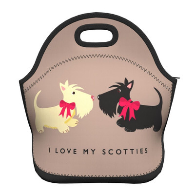 Scottie Dog Love Hearts Neoprēna pusdienu kaste Daudzfunkcionāls skotu terjers Cooler Termiski izolēta pusdienu soma Biroja darbs