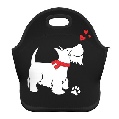 Scottie Dog Love Hearts Neoprēna pusdienu kaste Daudzfunkcionāls skotu terjers Cooler Termiski izolēta pusdienu soma Biroja darbs
