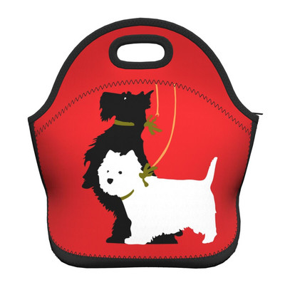Scottie Dog Love Hearts Neoprēna pusdienu kaste Daudzfunkcionāls skotu terjers Cooler Termiski izolēta pusdienu soma Biroja darbs