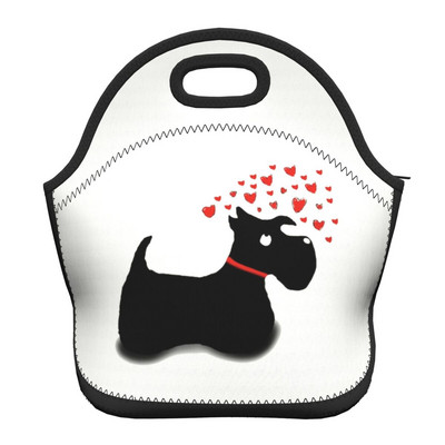 Scottie Dog Love Hearts Neoprēna pusdienu kaste Daudzfunkcionāls skotu terjers Cooler Termiski izolēta pusdienu soma Biroja darbs