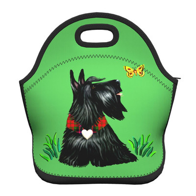 Scottie Dog Love Hearts Neoprēna pusdienu kaste Daudzfunkcionāls skotu terjers Cooler Termiski izolēta pusdienu soma Biroja darbs