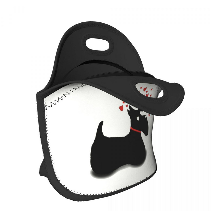 Scottie Dog Love Hearts Neoprēna pusdienu kaste Daudzfunkcionāls skotu terjers Cooler Termiski izolēta pusdienu soma Biroja darbs