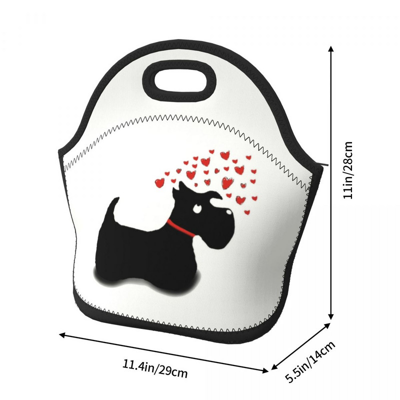 Scottie Dog Love Hearts Neoprēna pusdienu kaste Daudzfunkcionāls skotu terjers Cooler Termiski izolēta pusdienu soma Biroja darbs
