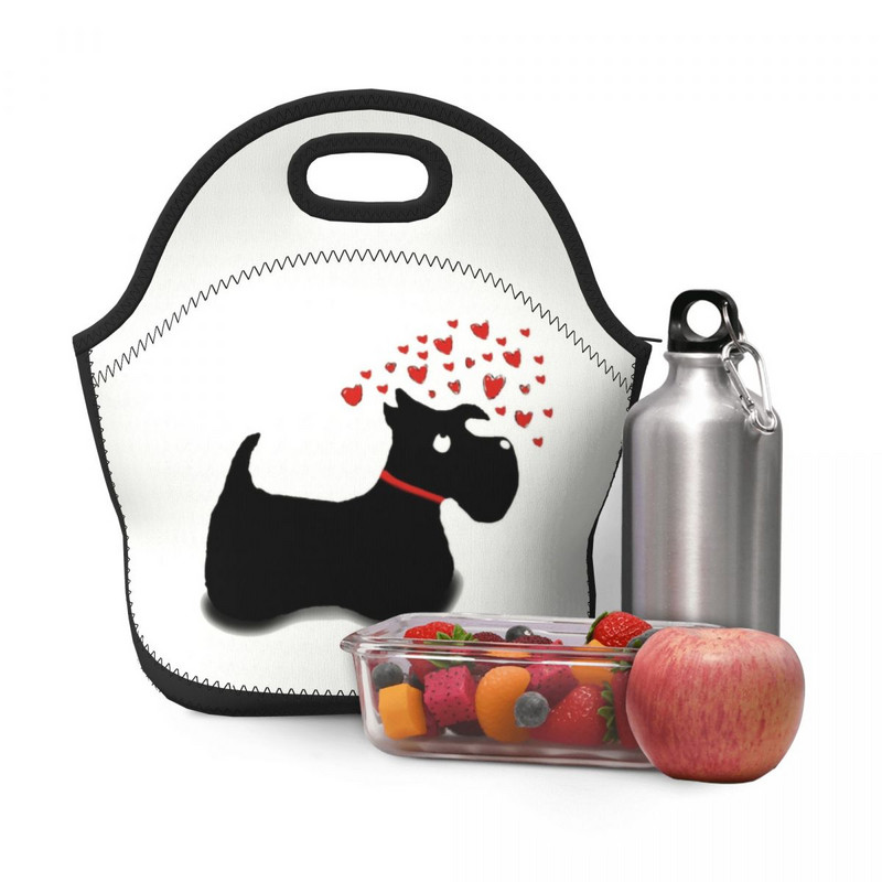 Scottie Dog Love Hearts Neoprēna pusdienu kaste Daudzfunkcionāls skotu terjers Cooler Termiski izolēta pusdienu soma Biroja darbs