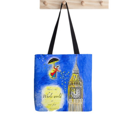 Vásárló Mary Poppins Elegáns nő Festett táska női Harajuku vásárló kézitáska lány Vállas bevásárlótáska Lady Canvas Bag