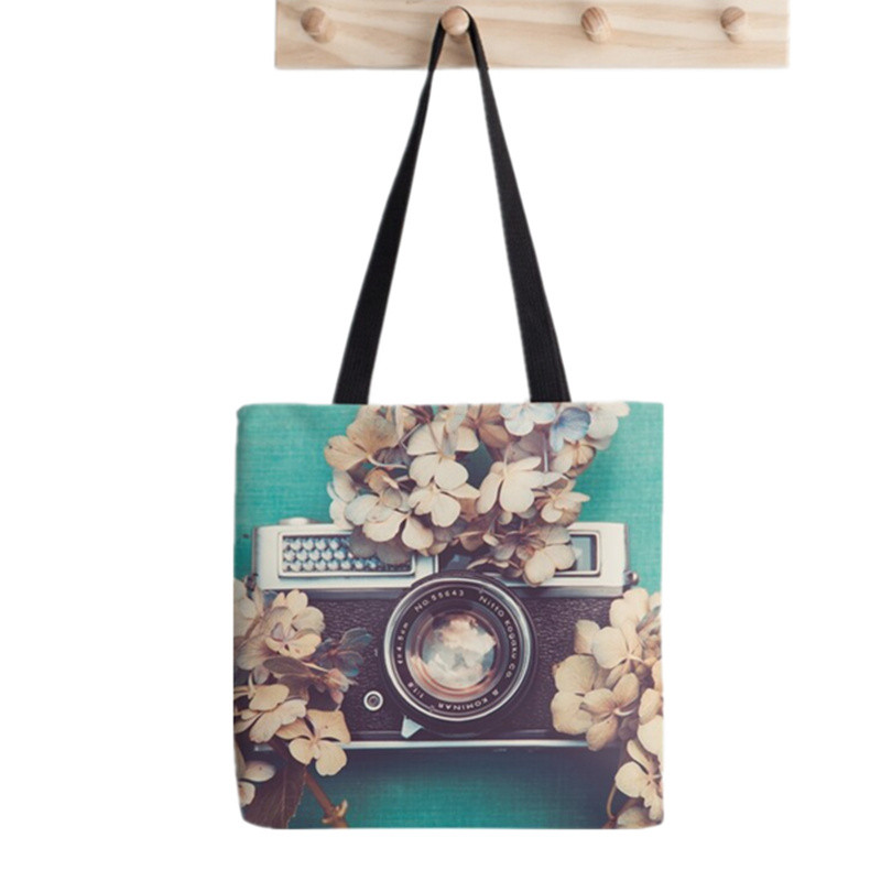 2021. gada pircēja kamera Retro soma ar apdruku, sieviešu soma Harajuku pircēja rokassomiņa meitene plecu iepirkumu soma Lady Canvas Bag