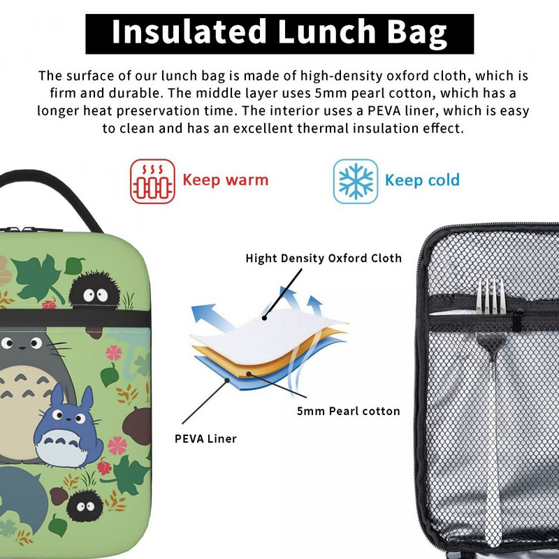 Mano kaimynas Totoro Anime Hayao Miyazaki izoliuoti priešpiečių krepšiai mokyklos biurui, vandeniui atsparus terminis aušintuvas, moterų pietų dėžutė vaikams