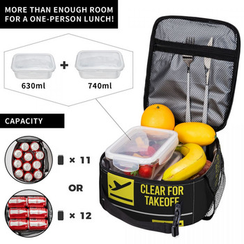 Clear For Takeoff Landing Resuable Lunch Box for Women Aviator Pilot Airplane Thermal Cooler Food Insulated Lunch Bag School