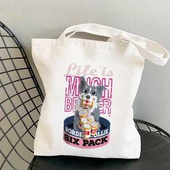 Shopper Heads of Border Collie Printed Tote Bag Women Harajuku shopper τσάντα κορίτσι Τσάντα αγορών Shoulder Lady Canvas Bag