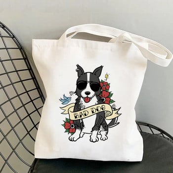 Shopper Heads of Border Collie Printed Tote Bag Women Harajuku shopper τσάντα κορίτσι Τσάντα αγορών Shoulder Lady Canvas Bag