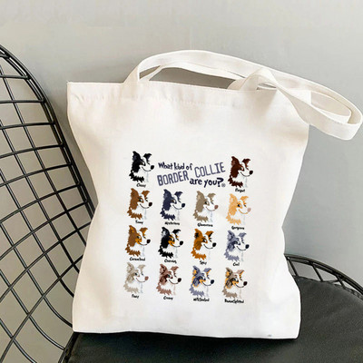Geantă tote cu imprimeu Heads of Border Collie pentru cumpărători femei Harajuku geantă de mână pentru cumpărături fată Geantă de cumpărături de umăr Geanta de pânză pentru femei