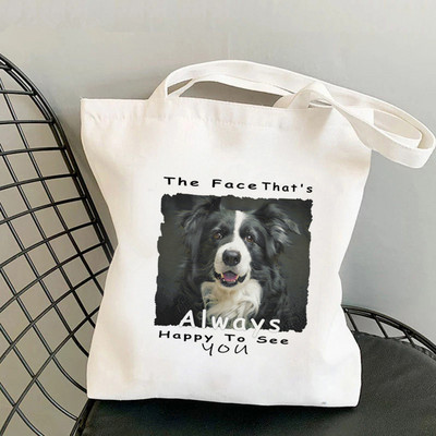 Geantă tote cu imprimeu Heads of Border Collie pentru cumpărători femei Harajuku geantă de mână pentru cumpărături fată Geantă de cumpărături de umăr Geanta de pânză pentru femei