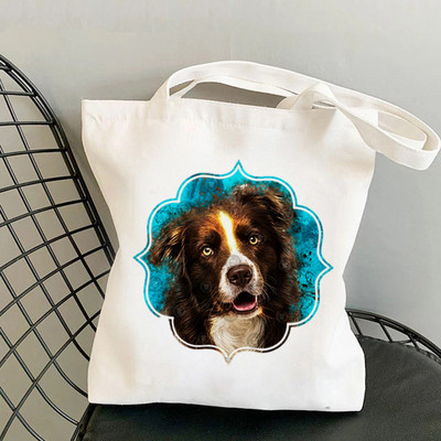 Geantă tote cu imprimeu Heads of Border Collie pentru cumpărători femei Harajuku geantă de mână pentru cumpărături fată Geantă de cumpărături de umăr Geanta de pânză pentru femei