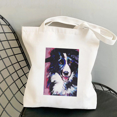 Geantă tote cu imprimeu Heads of Border Collie pentru cumpărători femei Harajuku geantă de mână pentru cumpărături fată Geantă de cumpărături de umăr Geanta de pânză pentru femei