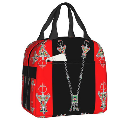 Amazigh Kabyle modelio izoliuoti pietų krepšiai moterims Geometriniai pakartotinai naudojami terminiai aušintuvai maisto pietų dėžutės lauke, kempingai
