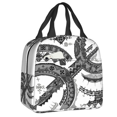 Amazigh Kabyle modelio izoliuoti pietų krepšiai moterims Geometriniai pakartotinai naudojami terminiai aušintuvai maisto pietų dėžutės lauke, kempingai