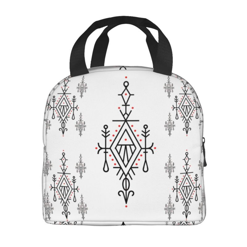 Amazigh Kabyle modelio izoliuoti pietų krepšiai moterims Geometriniai pakartotinai naudojami terminiai aušintuvai maisto pietų dėžutės lauke, kempingai