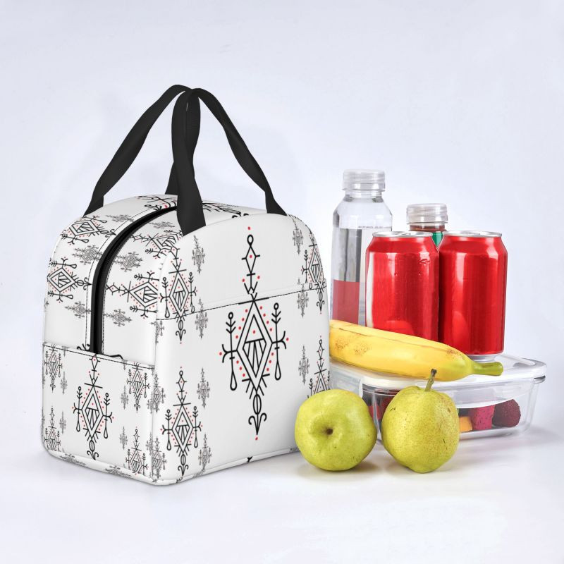 Amazigh Kabyle modelio izoliuoti pietų krepšiai moterims Geometriniai pakartotinai naudojami terminiai aušintuvai maisto pietų dėžutės lauke, kempingai