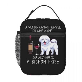 Bichon Frize And Wine Funny Dog Θερμομονωμένες τσάντες γεύματος Pet Puppy Lover Φορητό μεσημεριανό πακέτο για τη σχολική αποθήκευση Κουτί τροφίμων