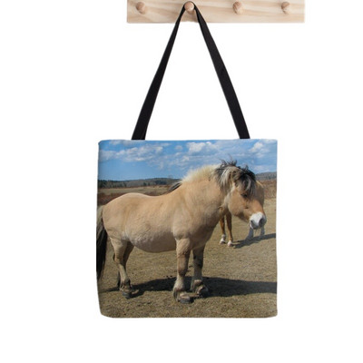 Női vásárló táska futó lovak kék szürke mintás táska Harajuku bevásárlóvászon vásárlótáska lány kézitáska Vállas női táska