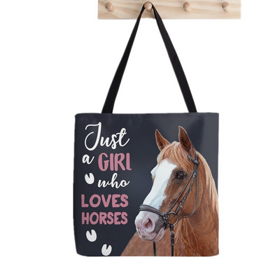 Női vásárló táska futó lovak kék szürke mintás táska Harajuku bevásárlóvászon vásárlótáska lány kézitáska Vállas női táska