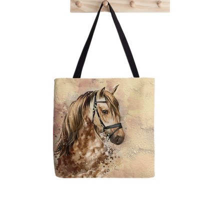 Női vásárló táska futó lovak kék szürke mintás táska Harajuku bevásárlóvászon vásárlótáska lány kézitáska Vállas női táska
