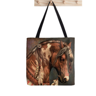 Női vásárló táska futó lovak kék szürke mintás táska Harajuku bevásárlóvászon vásárlótáska lány kézitáska Vállas női táska