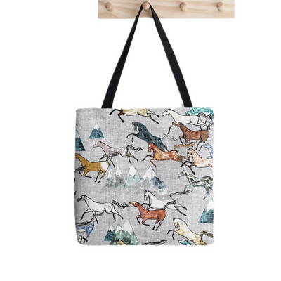 Női vásárló táska futó lovak kék szürke mintás táska Harajuku bevásárlóvászon vásárlótáska lány kézitáska Vállas női táska
