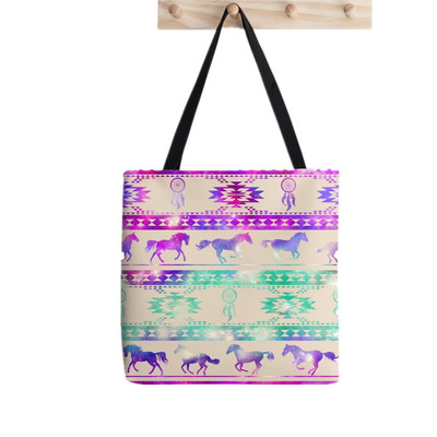 Női vásárló táska futó lovak kék szürke mintás táska Harajuku bevásárlóvászon vásárlótáska lány kézitáska Vállas női táska