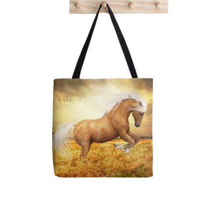 Női vásárló táska futó lovak kék szürke mintás táska Harajuku bevásárlóvászon vásárlótáska lány kézitáska Vállas női táska