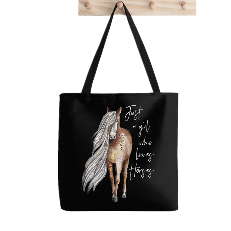 Női vásárló táska futó lovak kék szürke mintás táska Harajuku bevásárlóvászon vásárlótáska lány kézitáska Vállas női táska
