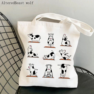 Vásárlói rajzfilmek Panda Jóga Nyomtatott Tote Bag női Harajuku vásárló kézitáska lány Vállas bevásárlótáska Lady Canvas Bag