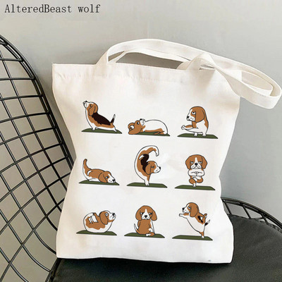 Vásárlói rajzfilmek Panda Jóga Nyomtatott Tote Bag női Harajuku vásárló kézitáska lány Vállas bevásárlótáska Lady Canvas Bag