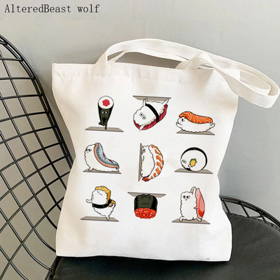 Vásárlói rajzfilmek Panda Jóga Nyomtatott Tote Bag női Harajuku vásárló kézitáska lány Vállas bevásárlótáska Lady Canvas Bag