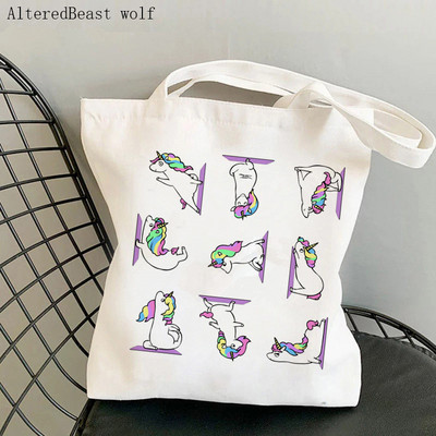 Vásárlói rajzfilmek Panda Jóga Nyomtatott Tote Bag női Harajuku vásárló kézitáska lány Vállas bevásárlótáska Lady Canvas Bag