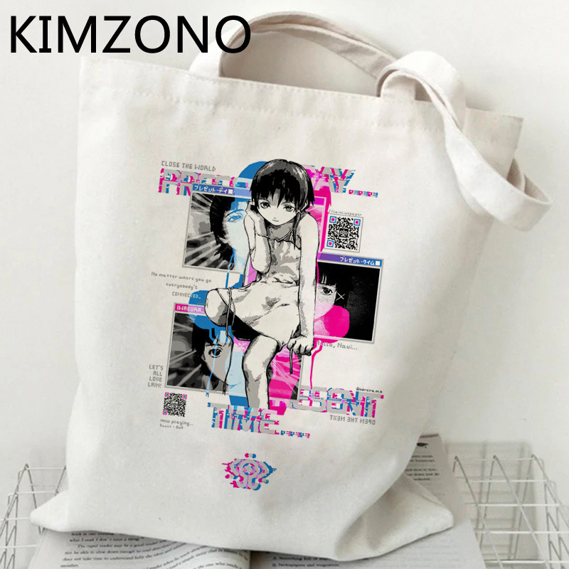 Nákupná taška Serial Experiments Lain, nákupná kabelka, bavlnená, opakovane použiteľná nákupná taška, vrecko, taška, nákupná taška