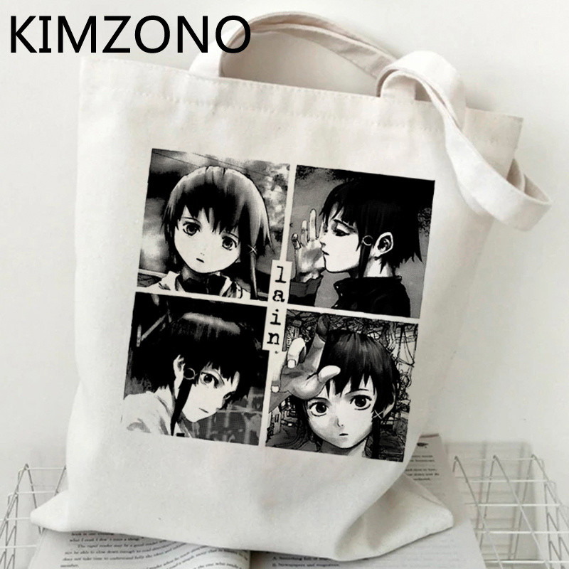 Nákupná taška Serial Experiments Lain, nákupná kabelka, bavlnená, opakovane použiteľná nákupná taška, vrecko, taška, nákupná taška