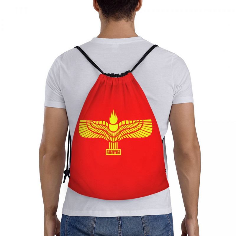 „Aramean Suryoyo“ logotipas sutraukiamas kuprinės krepšiai vyrams, moterims, lengvi, Sirijos Asirijos vėliava, sporto salė, sportiniai krepšiai, krepšiai apsipirkti