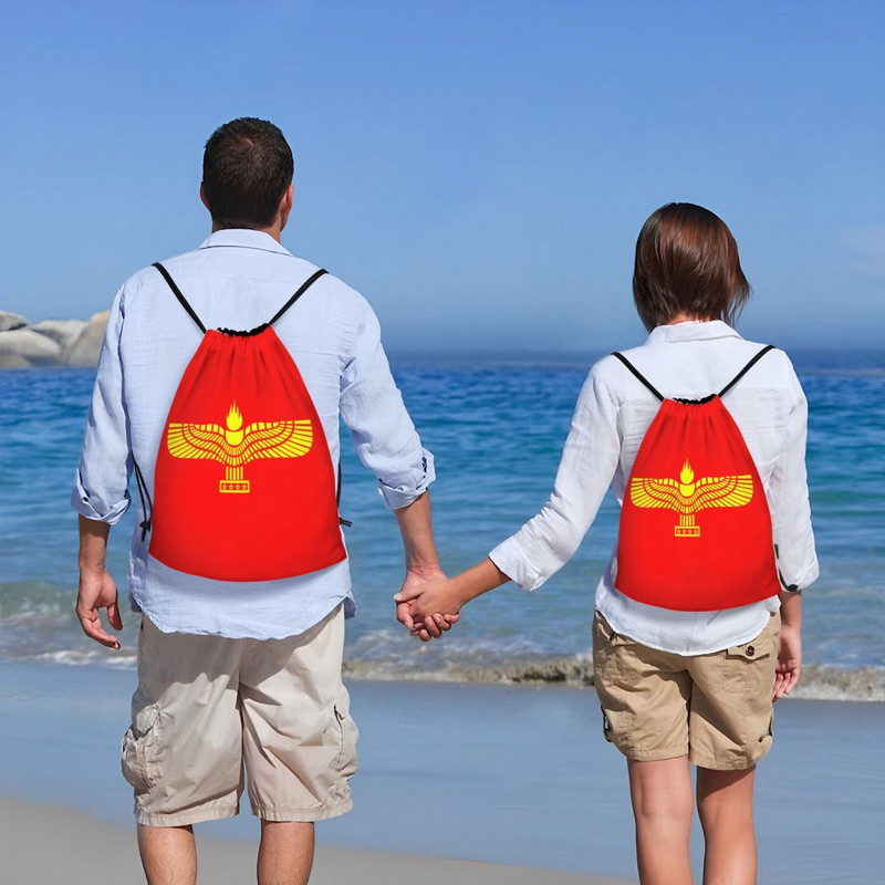 „Aramean Suryoyo“ logotipas sutraukiamas kuprinės krepšiai vyrams, moterims, lengvi, Sirijos Asirijos vėliava, sporto salė, sportiniai krepšiai, krepšiai apsipirkti