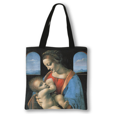 Mona Lisa Da Vinci tapyba aliejiniais dažais rankinė Moteriški pečių krepšiai Vintage Vergine delle Rocce krepšys Kasdieniai pirkinių krepšiai Dovana