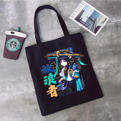 Genshin Impact Scaramouche Print bevásárlótáskák Rajzfilm hordtáska Vászon kézitáskák nőknek Eco Bag