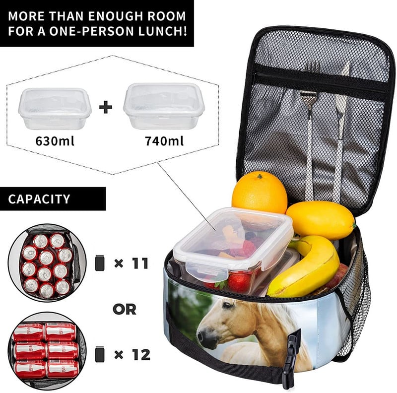 Kutija za ručak Izolacijska torba za ručak za višekratnu upotrebu Bijeli konj Ljubičasti cvijet Paketi leda Spremnici Torba za žene Muškarci Tinejdžeri Djevojke