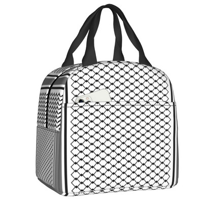 Palestinian Kufeya Insulated Lunch Tote Bag for Women Palestine Keffiyeh Embroidery Portable Thermal Cooler Bento Box School