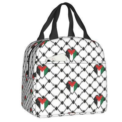 Palestinian Kufeya Insulated Lunch Tote Bag for Women Palestine Keffiyeh Embroidery Portable Thermal Cooler Bento Box School
