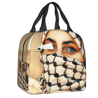 Palestinian Kufeya Insulated Lunch Tote Bag for Women Palestine Keffiyeh Embroidery Portable Thermal Cooler Bento Box School