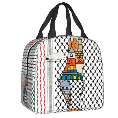 Palestinian Kufeya Insulated Lunch Tote Bag for Women Palestine Keffiyeh Embroidery Portable Thermal Cooler Bento Box School