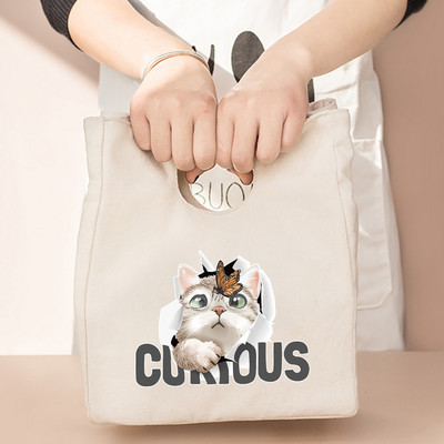 Termalna torba za ručak i večeru Organizator Mačji print na platnu Dječja škola Piknik Putna kutija za doručak Izolirane ručne torbe za hranu Torbe za hlađenje