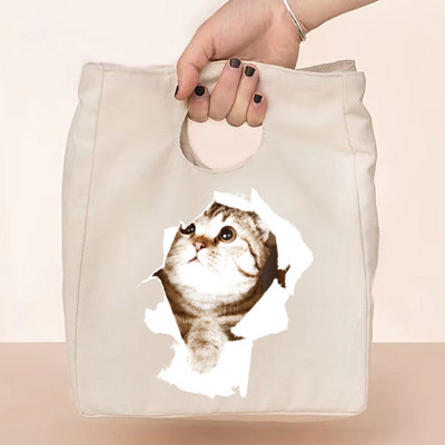 Termalna torba za ručak i večeru Organizator Mačji print na platnu Dječja škola Piknik Putna kutija za doručak Izolirane ručne torbe za hranu Torbe za hlađenje