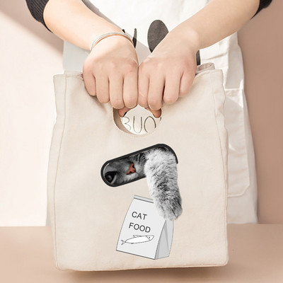 Termalna torba za ručak i večeru Organizator Mačji print na platnu Dječja škola Piknik Putna kutija za doručak Izolirane ručne torbe za hranu Torbe za hlađenje