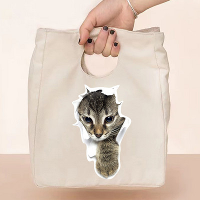 Termalna torba za ručak i večeru Organizator Mačji print na platnu Dječja škola Piknik Putna kutija za doručak Izolirane ručne torbe za hranu Torbe za hlađenje